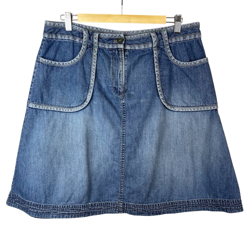 Vintage SIGRID OLSEN Soft Denim A-Line Skirt, Y2K Patch Pockets, Size 12